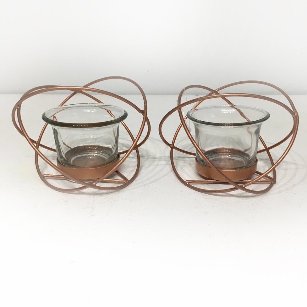 Hosley rose gold wire geometric tealight holder